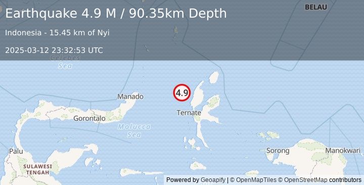 Earthquake Halmahera, Indonesia (4.9 M) (2025-03-12 23:32:53 UTC)