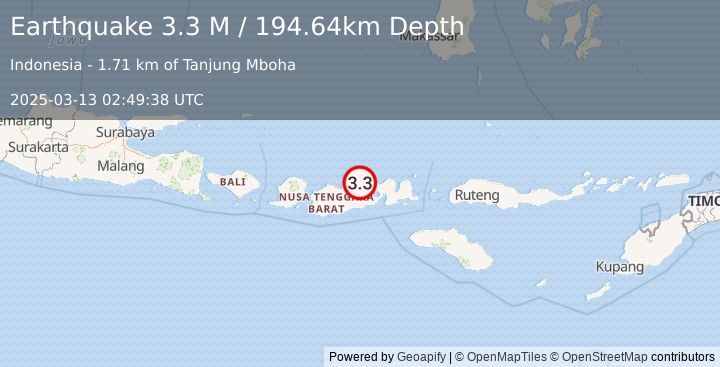 Earthquake Sumbawa Region, Indonesia (3.3 M) (2025-03-13 02:49:38 UTC)