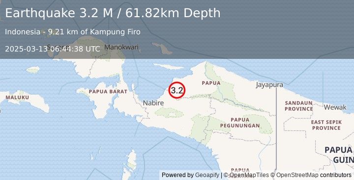 Earthquake West Papua Region, Indonesia (3.2 M) (2025-03-13 06:44:38 UTC)