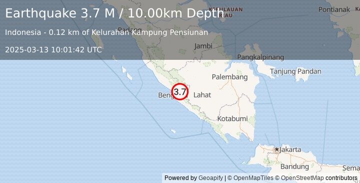 Earthquake Southern Sumatra, Indonesia (3.7 M) (2025-03-13 10:01:42 UTC)