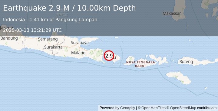 Earthquake Bali Region, Indonesia (2.9 M) (2025-03-13 13:21:29 UTC)