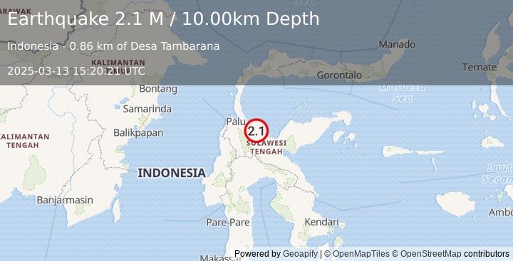 Earthquake Sulawesi, Indonesia (2.1 M) (2025-03-13 15:20:21 UTC)