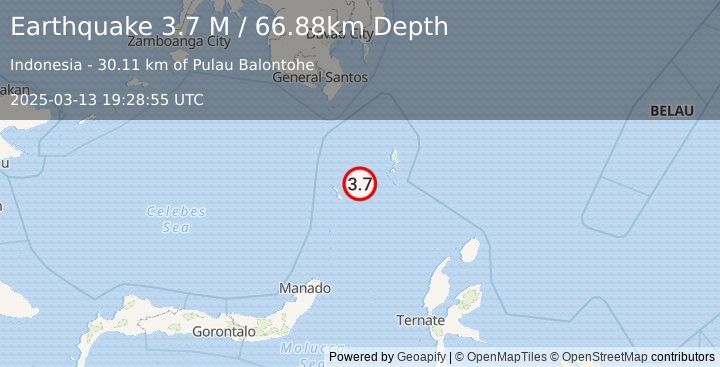 Earthquake Talaud Islands, Indonesia (3.7 M) (2025-03-13 19:28:55 UTC)