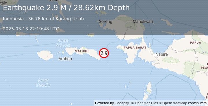 Earthquake West Papua Region, Indonesia (2.9 M) (2025-03-13 22:19:48 UTC)