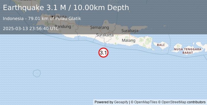 Earthquake Java, Indonesia (3.1 M) (2025-03-13 23:56:42 UTC)