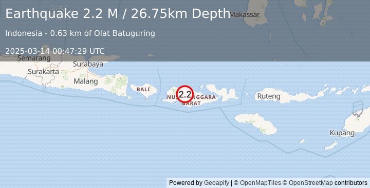 Earthquake Sumbawa Region, Indonesia (2.2 M) (2025-03-14 00:47:29 UTC)