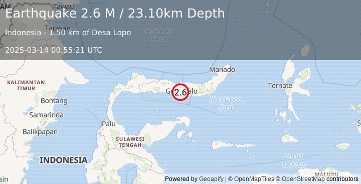 Earthquake Minahassa Peninsula, Sulawesi (2.6 M) (2025-03-14 00:55:21 UTC)