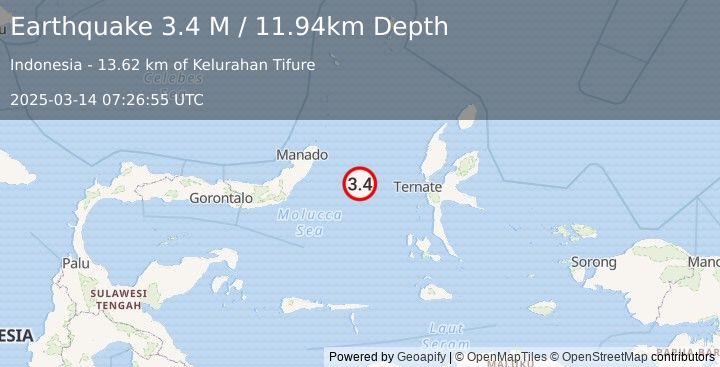 Earthquake Northern Molucca Sea (3.4 M) (2025-03-14 07:26:55 UTC)