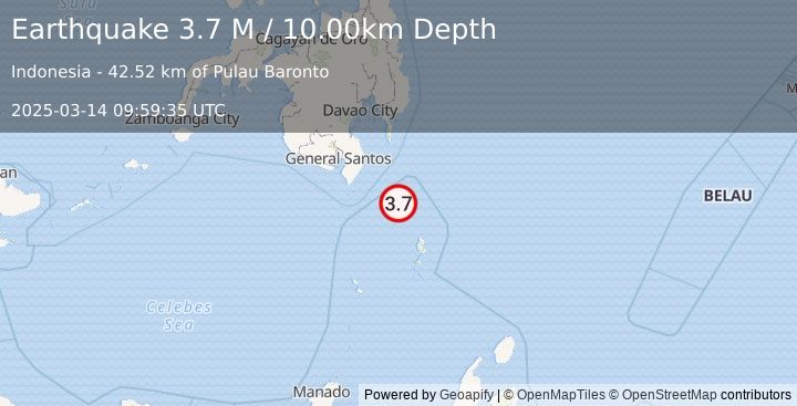 Earthquake Mindanao, Philippines (3.7 M) (2025-03-14 09:59:35 UTC)