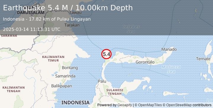 Earthquake Minahassa Peninsula, Sulawesi (5.4 M) (2025-03-14 11:13:32 UTC)