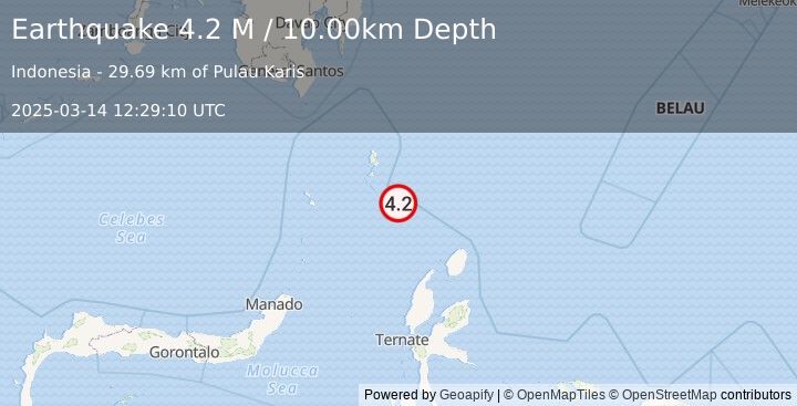 Earthquake Talaud Islands, Indonesia (4.2 M) (2025-03-14 12:29:10 UTC)