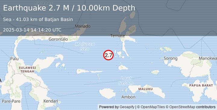 Earthquake Southern Molucca Sea (2.7 M) (2025-03-14 14:14:20 UTC)