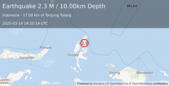 Earthquake Halmahera, Indonesia (2.3 M) (2025-03-14 14:25:19 UTC)