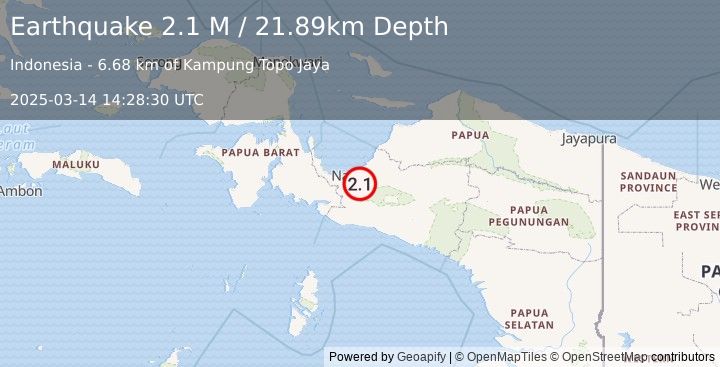 Earthquake West Papua Region, Indonesia (2.1 M) (2025-03-14 14:28:30 UTC)