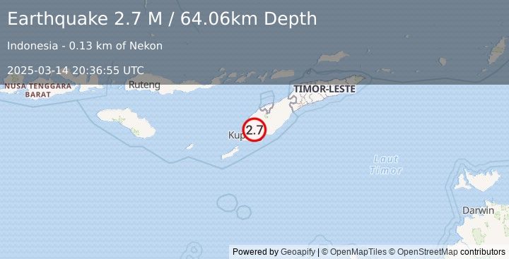 Earthquake Timor Region (2.7 M) (2025-03-14 20:36:55 UTC)