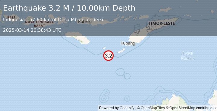 Earthquake South of Timor, Indonesia (3.2 M) (2025-03-14 20:38:43 UTC)