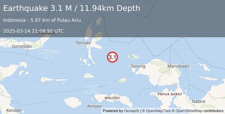 Earthquake Halmahera, Indonesia (3.1 M) (2025-03-14 21:08:52 UTC)