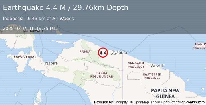 Earthquake Near North Coast of West Papua (4.4 M) (2025-03-15 10:19:35 UTC)