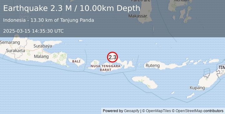 Earthquake Sumbawa Region, Indonesia (2.3 M) (2025-03-15 14:35:30 UTC)