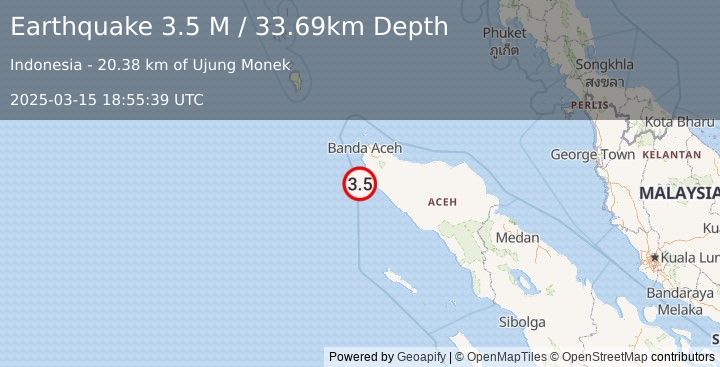 Earthquake Northern Sumatra, Indonesia (3.5 M) (2025-03-15 18:55:39 UTC)