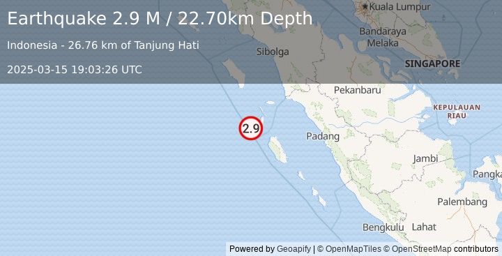 Earthquake Southern Sumatra, Indonesia (2.9 M) (2025-03-15 19:03:26 UTC)