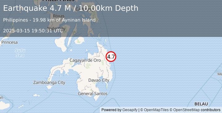 Earthquake Mindanao, Philippines (4.7 M) (2025-03-15 19:50:31 UTC)