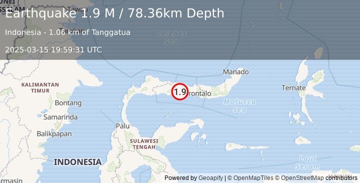 Earthquake Minahassa Peninsula, Sulawesi (1.9 M) (2025-03-15 19:59:31 UTC)