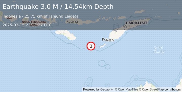 Earthquake Savu Sea (3.0 M) (2025-03-15 23:18:27 UTC)