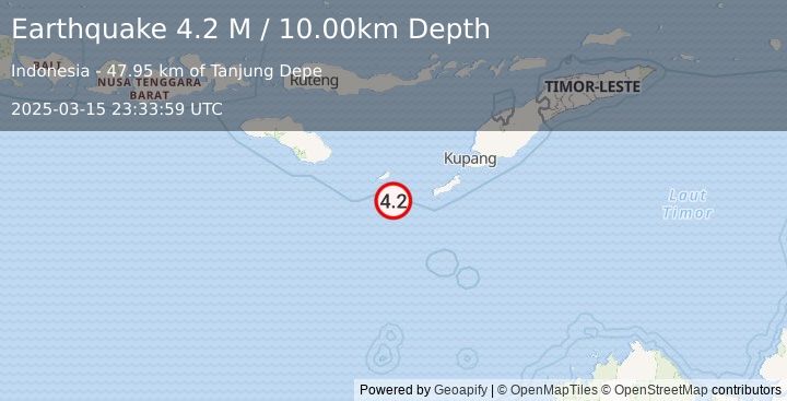 Earthquake South of Timor, Indonesia (4.2 M) (2025-03-15 23:33:59 UTC)