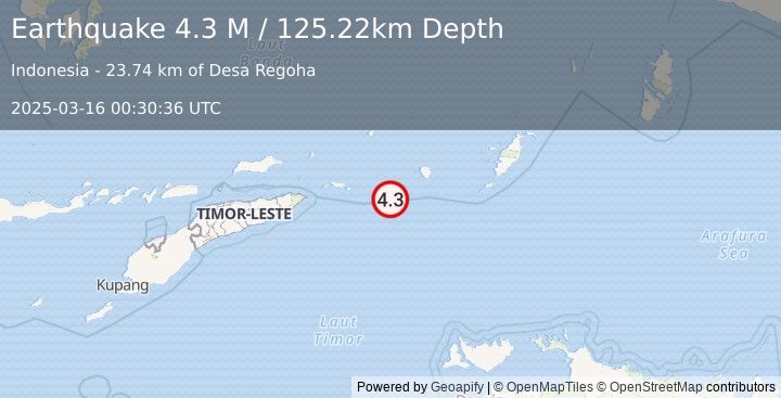 Earthquake Timor Sea (4.3 M) (2025-03-16 00:30:36 UTC)