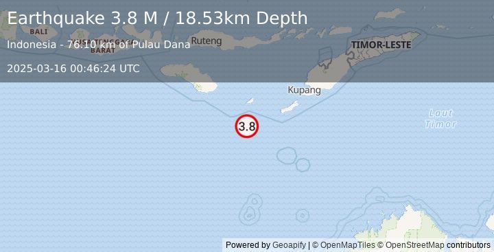 Earthquake South of Timor, Indonesia (3.8 M) (2025-03-16 00:46:24 UTC)