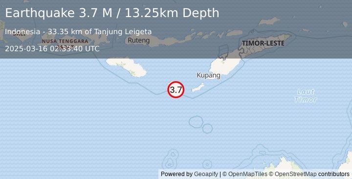 Earthquake Savu Sea (3.7 M) (2025-03-16 02:33:40 UTC)