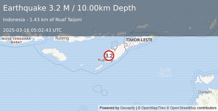 Earthquake Timor Region (3.2 M) (2025-03-16 05:02:43 UTC)