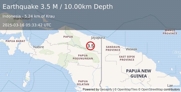 Earthquake West Papua, Indonesia (3.5 M) (2025-03-16 05:33:42 UTC)