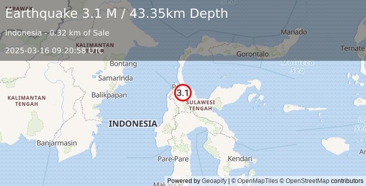 Earthquake Sulawesi, Indonesia (3.1 M) (2025-03-16 09:20:58 UTC)