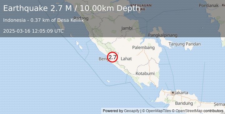 Earthquake Southern Sumatra, Indonesia (2.7 M) (2025-03-16 12:05:09 UTC)