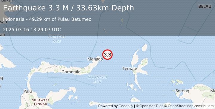 Earthquake Northern Molucca Sea (3.3 M) (2025-03-16 13:29:07 UTC)