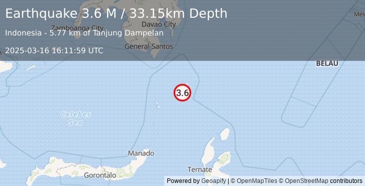 Earthquake Talaud Islands, Indonesia (3.6 M) (2025-03-16 16:11:59 UTC)