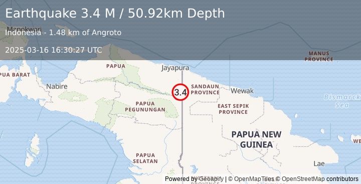 Earthquake West Papua, Indonesia (3.4 M) (2025-03-16 16:30:27 UTC)