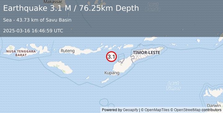 Earthquake Timor Region (3.1 M) (2025-03-16 16:46:59 UTC)