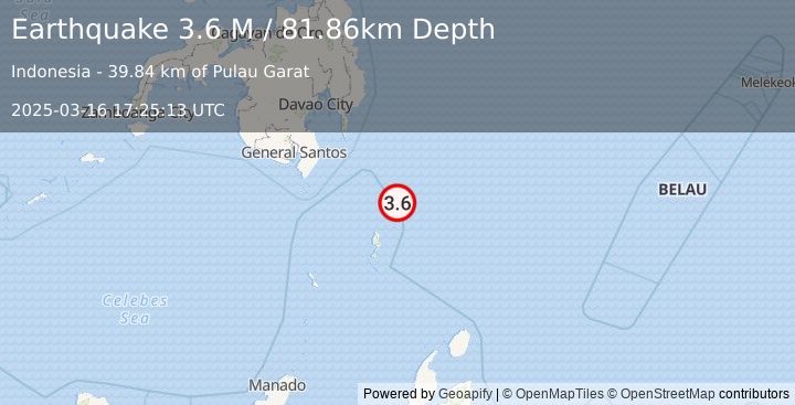 Earthquake Philippine Islands Region (3.6 M) (2025-03-16 17:25:13 UTC)