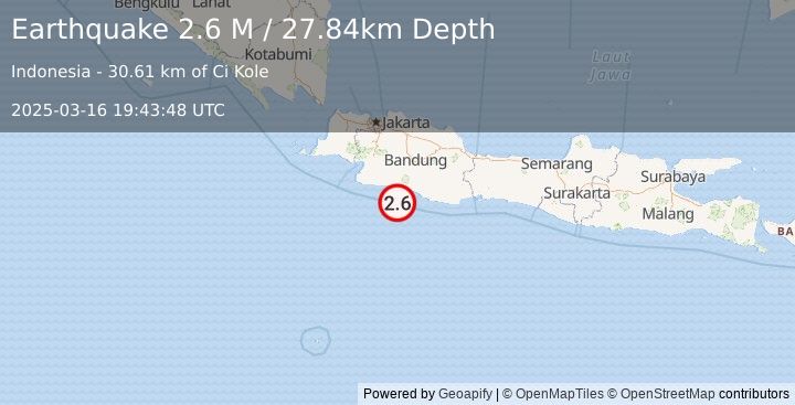 Earthquake Java, Indonesia (2.6 M) (2025-03-16 19:43:48 UTC)