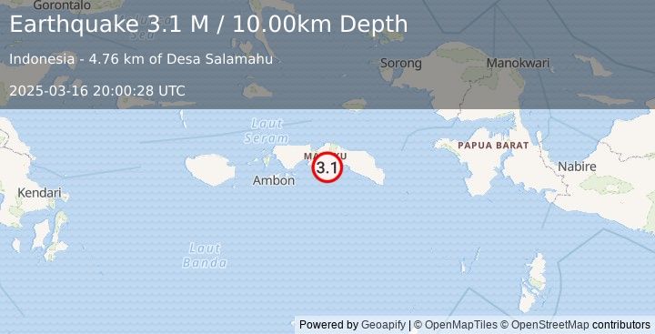 Earthquake Seram, Indonesia (3.1 M) (2025-03-16 20:00:28 UTC)