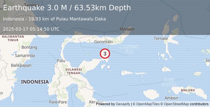 Earthquake Minahassa Peninsula, Sulawesi (3.0 M) (2025-03-17 05:14:50 UTC)