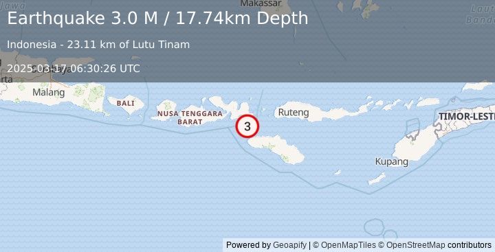 Earthquake Sumbawa Region, Indonesia (3.0 M) (2025-03-17 06:30:26 UTC)