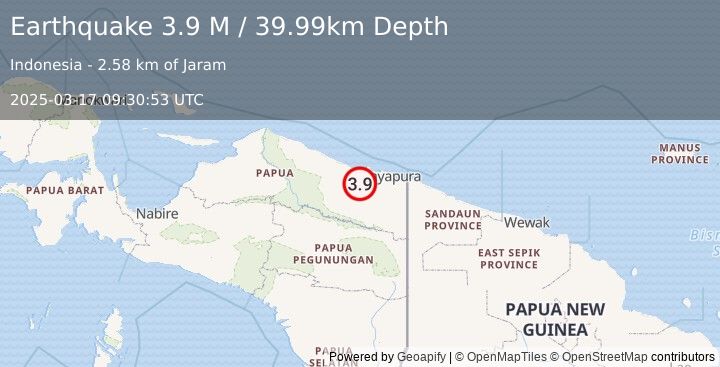 Earthquake Near North Coast of West Papua (3.9 M) (2025-03-17 09:30:53 UTC)