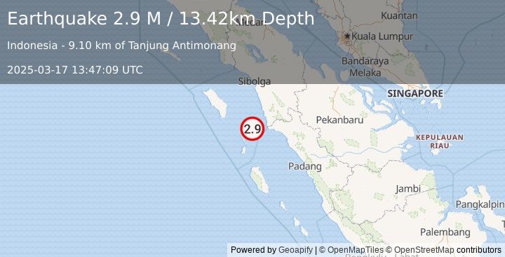 Earthquake Northern Sumatra, Indonesia (2.9 M) (2025-03-17 13:47:09 UTC)