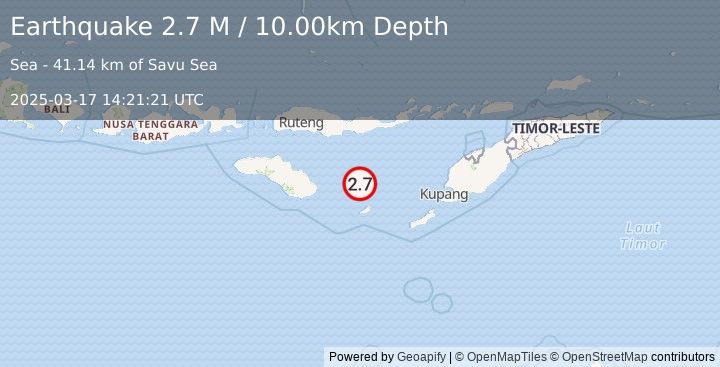 Earthquake Savu Sea (2.7 M) (2025-03-17 14:21:21 UTC)