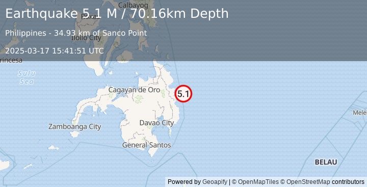 Earthquake Mindanao, Philippines (5.1 M) (2025-03-17 15:41:51 UTC)