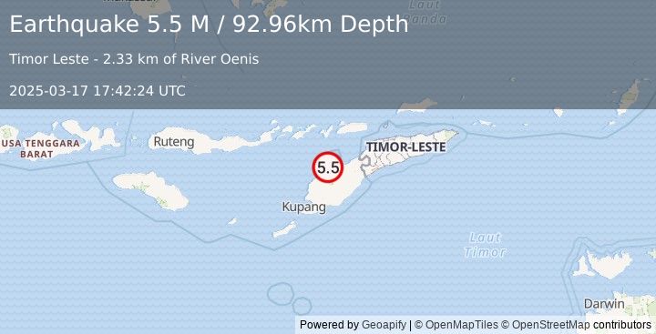 Earthquake Timor Region (5.5 M) (2025-03-17 17:42:24 UTC)